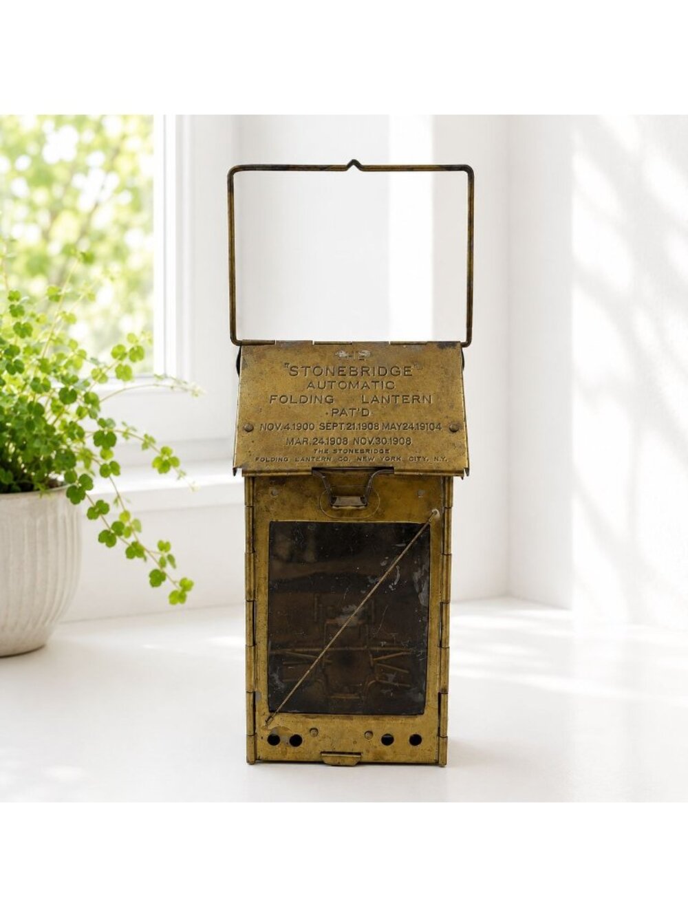 Stonebridge Automatic Folding Lantern Brass Vintage Collectible Patented 1900-19